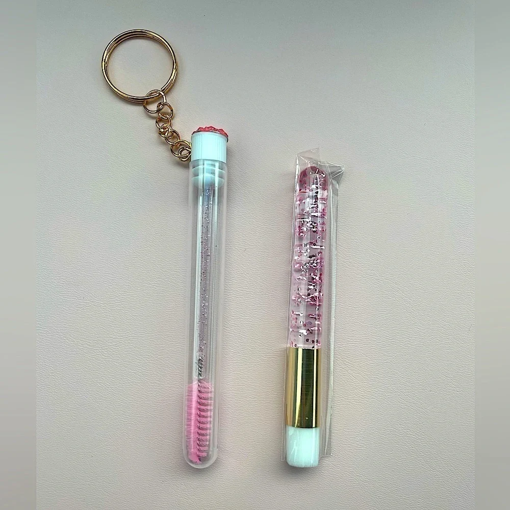 Eyelash Extension Aftercare Kit pink glitter gold keychain Lash Shampoo Brush